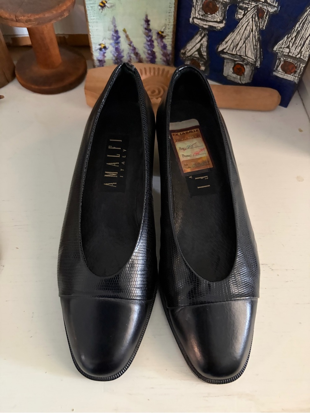 Amalfi Italy Black Leather Slip-On Pumps